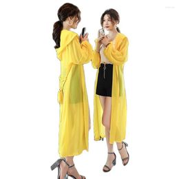 Women's Jackets Summer Long Over The Knee Women's Sun Protection Clothing 2023 Chiffon Outdoor Beach Anti-UV Loose Hooded Ladies Thin