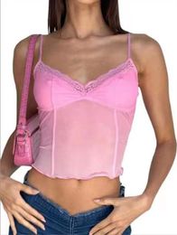 Women's Sexy V-Neck Lace Patchwork Crop Top Sleeveless Cami Vest T Shirt Blouse.