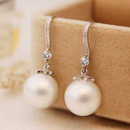 Stud Fashion Pearl Drop Earrings for Women Zircon Pendant Hanging Earring Bridal Engagement Wedding Jewellery Gift Mujer