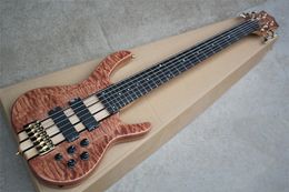 Quilted Maple Top Body 6 Strings Electric Bass Guitar with Golden Hardware,Can be Customised