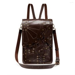 School Bags 2023 Goth Y2k Backpacks For Women Steampunk Rivet Gear Students Bag Pu Leather Crossbody Multi-functional Shoulder