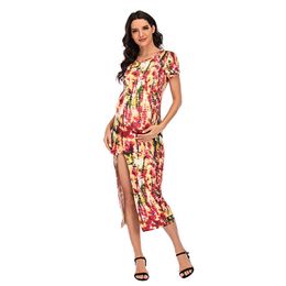 Maternity Dresses Women's Summer Pregnant Women's Short Sleeve Pregnant Women's Dress Women's Flower Long Dress Women's Clothing Women's Casual Clothing G220602