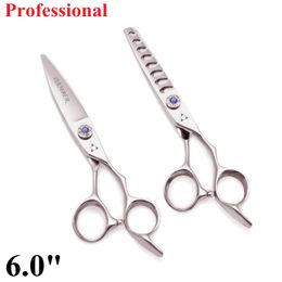 Tools 6.0 Hair Scissors Professional High Quality Hairdressing Scissors Barber Thinning Scissors 440C Japanese Steel Cut Shears 9022#