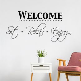 Text Wall Stickers Vinyl Welcome Relax Enjoy Home Decor Living Room Entrance Window Mural Poster