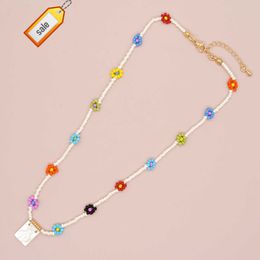 Go2boho Boho Necklace for Women Daisy Dainty Seed Bead Handmade Choker Colourful Summer Fashion Shell Jesus Pendant Jewellery