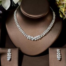 Necklace Earrings Set Fashion Luxury Leaf Design Cubic Zirconia Women Wedding Bride Dress Party Accessories Wholesale Price N-1461