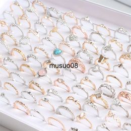 Band Rings 10/20/30/50Pcs/lot Fashion Sparkling Rhinestone Crystal Rings For Women Mix Style Gold Silver Plated Wedding Engagement Jewelry J230602