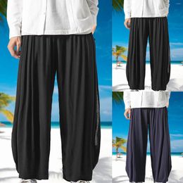 Men's Pants Men'S Wide Leg With Improved Cotton And Linen Hakama Double Layer Loose Casual