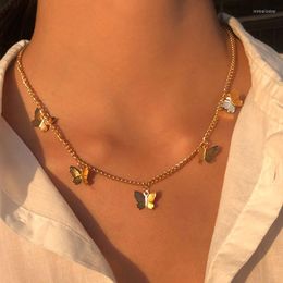 Choker Multi Butterfly Pendant Statement Clavicle Necklace Female Gold Colour Stainless Steel Neck Chain For Women Jewellery Gift