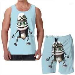 Men's Tracksuits Summer Funny Print Men Tank Tops Women Crazy Frog Beach Shorts Sets Fitness Vest