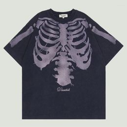 Men's T Shirts Streetwear Washed Mens Retro Skeleton Graphic Printed Tees Summer Casual Cotton Punk Gothic Short Sleeve T-shirt Unisex