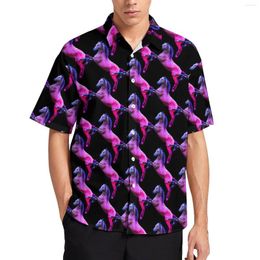 Men's Casual Shirts Pink Horse Pretty Animal Print Beach Shirt Summer Trending Blouses Mens Plus Size 4XL