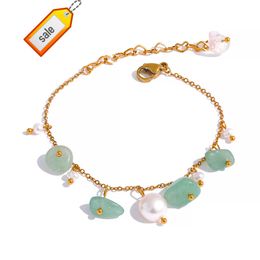JINYOU 2113 Natural Stone Pearls Chain Stainless Steel Handmade Anklet for Women Waterproof Gold Colour Fashion Summer Jewellery