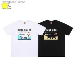Men's T-Shirts Black White Human Made Short Sleeve Men Women High Quality T-shirts Cartoon Polar Bear Printing Pattern Top Tees T230602