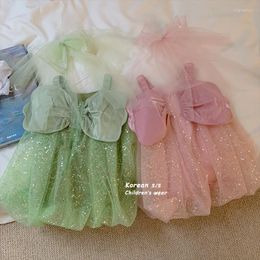 Girl Dresses Children Clothing 2023 Girls Dress Spring Summer Big Bow Mesh Gauze Princess Sequin Sweet Casual Simple Cute