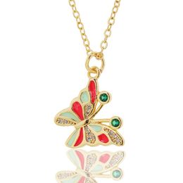 18K Gold Plated Zircon Butterfly Necklaces Pendant Multicolor Drop Oil Choker Women Jewellery Friendship Gifts