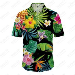 Men's Casual Shirts Summer Fashion Men's Shirt Hainan Coconut Tree Sunflower 3D Print Short Sleeve Polo Button Hawaiian Beach Style Top