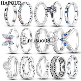 Band Rings HAPOUR 925 Sterling Silver Finger Rings For Women Original Sparkling Moon Butterfly Heart CZ Rings Wedding Jewellery Gifts J230602