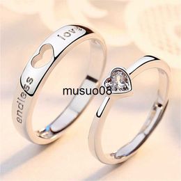 Band Rings 2Pcs/set Zircon Heart Matching Couple Ring For Women Men Forever Endless Love Opening Ring Charm Valentine's Day Wedding Jewellery J230602