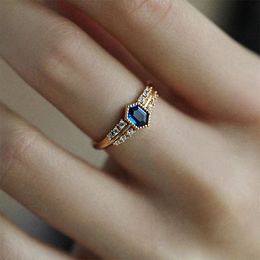 Blue Zircon Fashion Women's Rings Gold Color Anniversary Unisex Jewelry Wedding Rings Wholesale