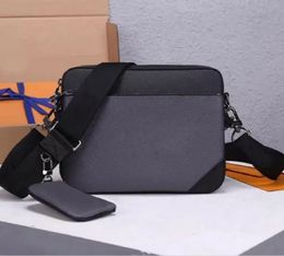 REAL LEATHERS Men TRIO Messenger Bags Luxury 3 Piece Set Shoulder Crossbody Bag Genuine Leather Handbags Designer Tote Purse Wallets