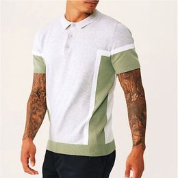 Mens Polos Mens Patchwork Knit Polo Shirt Casual Lapel Button Down Short Sleeve T Shirt for Men Streetwear S-2XL Summer 230602