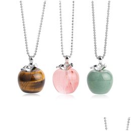 Pendant Necklaces Natural Stone Crystal Apple Necklace Tiger Eye Beads Creative Women Men Jewellery Gift Drop Delivery Pendants Dhyyb