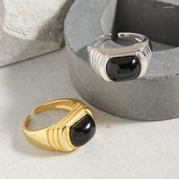 Cluster Rings Silvology Real 925 Sterling Silver Natural Black Agate Ladder For Women Thick Korea Luxury 2023 Minimalist Jewellery