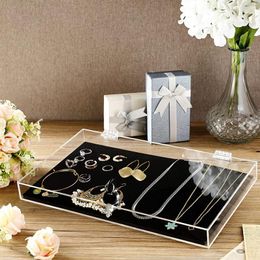 Jewelry Pouches Acrylic Rectangular Marketing Holder Locking Showcase Box Display Tray Perfect For Watches Collector Knives With Key