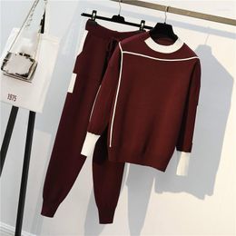 Women's Two Piece Pants Winter Fashion Knitted Women 2 Set Tracksuit Female Top And Sportwear Sweater Suit Large Size Ladies