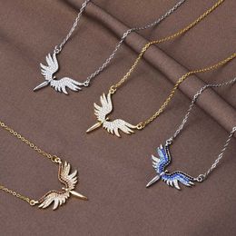 Pendant Necklaces Classic Angel Wings Rainbow Pendant Necklace Rhinestones Necklace Party Wedding Jewellery Gift For Women J230601