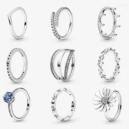 Cluster Rings Vintage Crown Daisy 925 Silver Ring For Women Flower Sapphire Couple Lovers PAN Wedding Engagement Fine Jewelry Gift