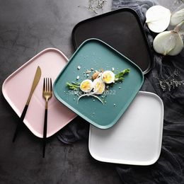 Plates 8 Inches Square Underglazed Ceramic Plate Nordic Solid Matte Porcelain Dinner Tray Dish Household Anti-skid Steak Salad