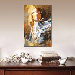 Beautiful Figurative Canvas Art Music in Red Textured Oil Paintings Modern Artwork Office Wall Decor Hand Painted