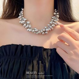 Choker 2023 Korean Light Luxury Black Colour Metal Cluster Ball Tassel Pendant Necklace Women's Fashion Jewellery Accessories