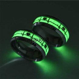 Band Rings Love Heart Luminous Finger Ring For Couples Valentine'S Day Glowing In Dark Wedding Bands Stainless Steel Rings Accessories J230602