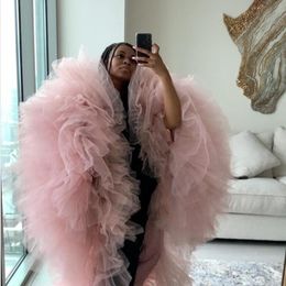Dresses New Arrival Middle Length Women Puffy Ruffles Tulle Tops Real Image Gray Women Cape Pink Trendy 2020 Tops Female Clothing Custom