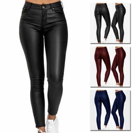 Pants Capris Women's PU leather leg solid casual sexy stretch body high waisted tight pencil pants fashionable and slim fitting P230602