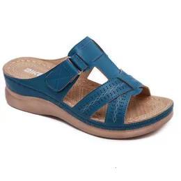 2023 Summer Women Wedge Sandals Premium Orthopedic Open Toe Sandals Vintage Anti-Slip Leather Casual Female Platform Retro Shoes