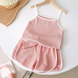 Clothing Sets Korean Fashion Summer Girls Camisole Set Solid Colour Casual Sleeveless Shorts 2piece Children Clothes Kids Girl Suit 230601