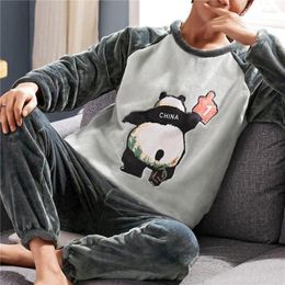 Men's Sleepwear 2023 Winter Long Sleeve Thick Warm Flannel Pyjama Sets For Men Coral Velvet Cute Cartoon Suit Pyjamas Homewear