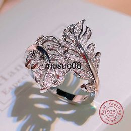 Band Rings 925 Silver Color Rings for Women Princess Propose Marriage Cubic Zirconia Feather Design Ring Romantic Bridal Wedding Bijoux J230602