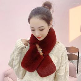 Scarves Winter Luxury Fake Fur Scarf Women Fluffy Thick Collar With Cool Belt Fashion Soft Neck Warmer Lady Muffler Wraps