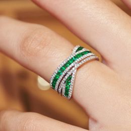 T GG Rings Cross Emerald Diamond Ring 100% Real 925 sterling silver Party Wedding band Rings for Women Men Engagement Jewellery Gift