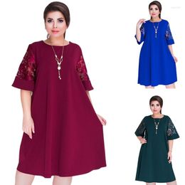 Ethnic Clothing Summer Splice Loose Lace Dresses Plus Size Women Knee-Length Office Dress For 2023