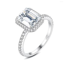 Cluster Rings Trendy Emerald Cut Moissanite Ring Eternity Sterling Silver 925 3ct Created Diamond Engagement Wedding For Women