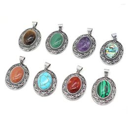 Pendant Necklaces Natural Stone Egg Shape Turquoises Abalone Shell Amethysts Charm For Necklace Earring Jewellery Making Women Gift 33x45mm