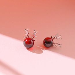 Stud Korean deer suitable for girls cute red animals elk crystal earrings New Year jewelry Christmas gifts G230602