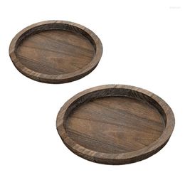 Candle Holders 2Pcs Rustic Wooden Tray Holder - Small Decorative Plate Pillar Wood For Farmhouse Dinning Table S L