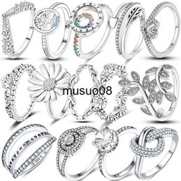 Band Rings 2023 Romantic 925 Sterling Silver Simple Infinity Band Ring Crown Daisy Stackable Ring for Women Wedding Jewellery Silver Gift J230602